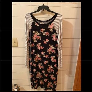 Casual long sleeve striped flower dress